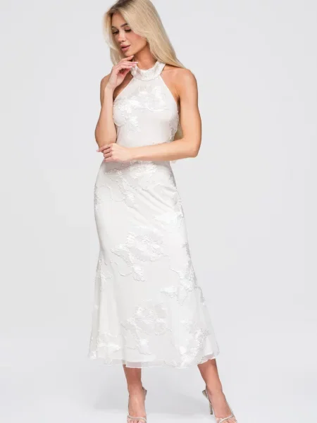 Rochie de seară Edoti cu gât halter alb
