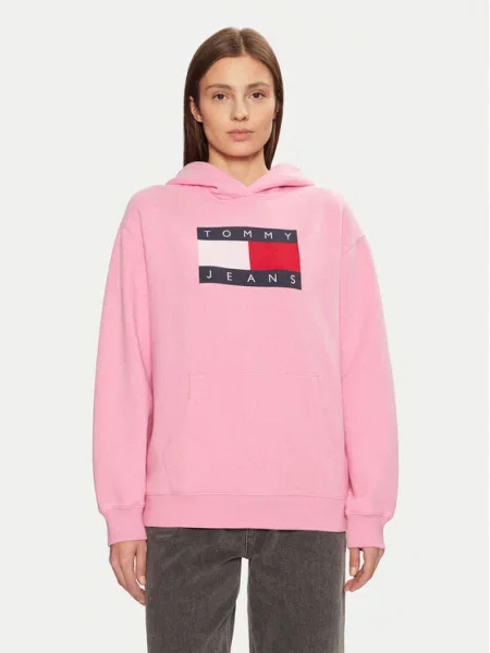 Tommy Jeans bluza z kapturem z nadrukiem różowy
