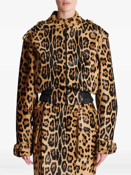 Kurtka skórzana Balmain z nadrukiem w panterkę