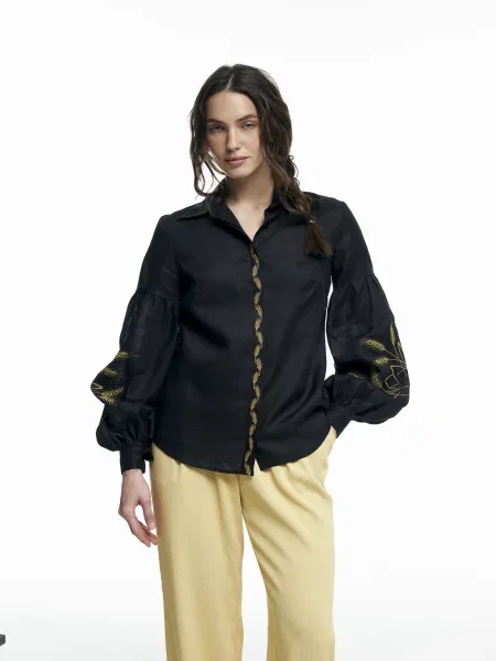 Лляна Вишита сорочка FloveTouch Колоски чорний