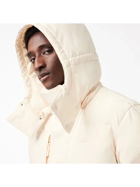 Lacoste Kurtka Puchowa Z Odpinanym Kapturem Midi beżowa