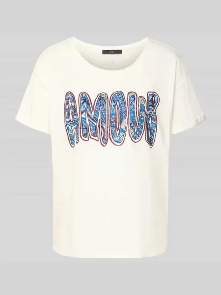 T-shirt z obszyciem z kamieni stras Oui biała