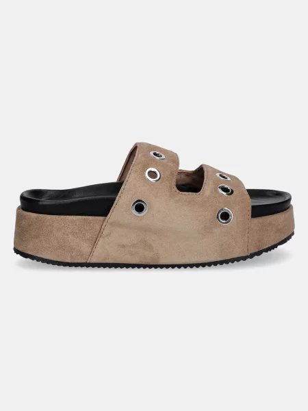 Inuikii klapki zamszowe Suede Studs brązowy na platformie beżowe