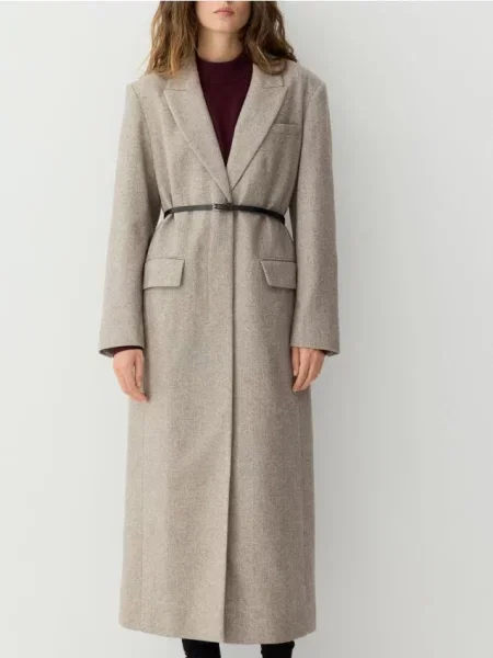 Reserved Подовжене пальто з високим вмістом вовни бежевий