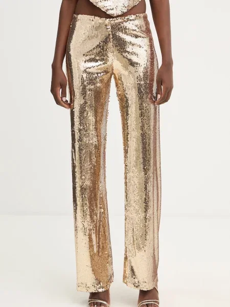 Haveone spodnie złoty szerokie high waist