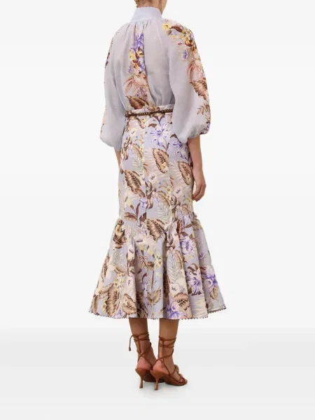Fustă midi Zimmermann cu model floral cu imagine până la genunchi violet
