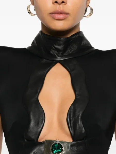 Rochie Mitiliane Couture din piele cu strasuri de costum negru
