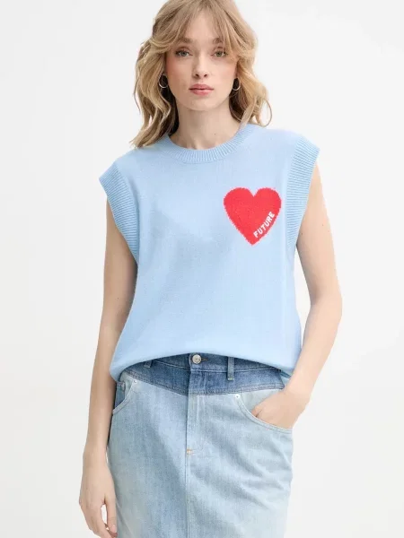 FROM FUTURE vestă de cașmir femei light albastru