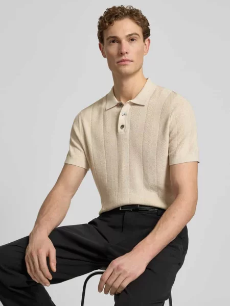 Koszulka polo o kroju slim fit z listwą guzikową Profuomo białe