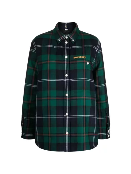 Cămașă Burberry de lână în carouri verde