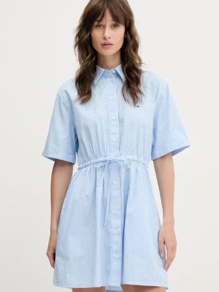 Rochie din denim Tommy Jeans cu dungi de costum albastru