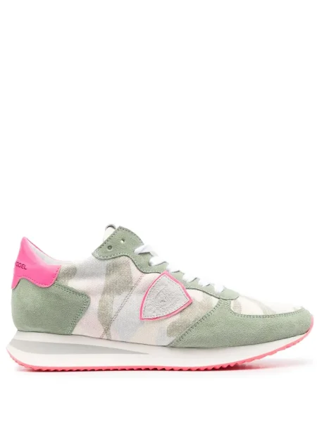 Sneakerși Philippe Model Paris din piele de căprioară cu model camuflaj verde