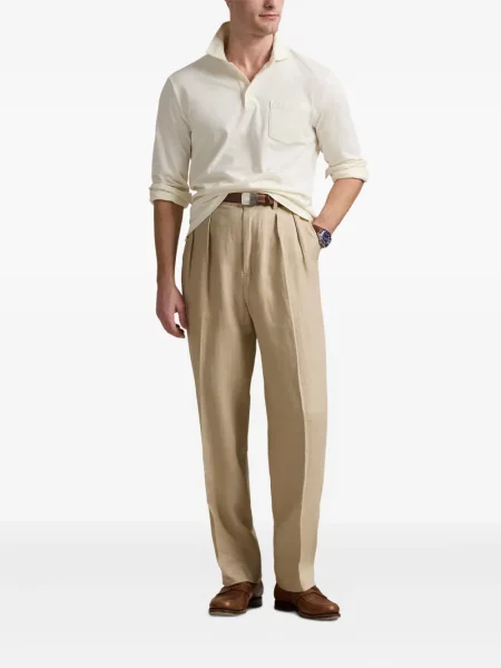 Dlouhé lněné kalhoty Polo Ralph Lauren bílé