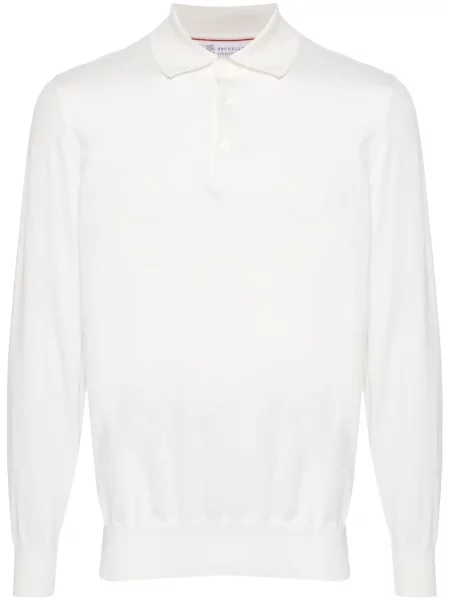 Polo Brunello Cucinelli tricotate alb