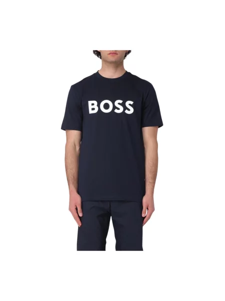 BOSS t-shirt granatowy z nadrukiem czarna