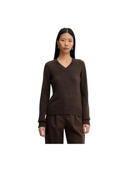 Sweter Mm6 Maison Margiela z dekoltem w serek brązowy