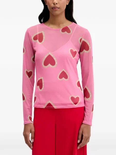 Tricou Never Fully Dressed cu imagine plasă cu motiv cu inimi roz