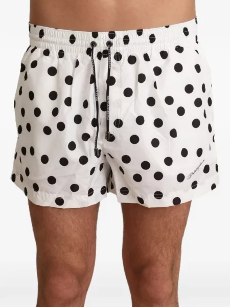Slip de baie Dolce & Gabbana cu buline cu cordon alb