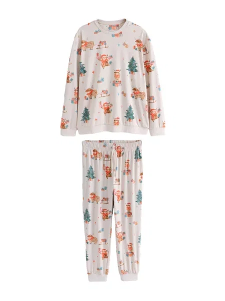 Next Pijama lungă crem / ombră / verde roșu