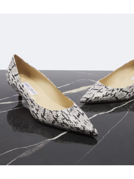 Pantofi cu toc Jimmy Choo din piele cu model piele de șarpe alb