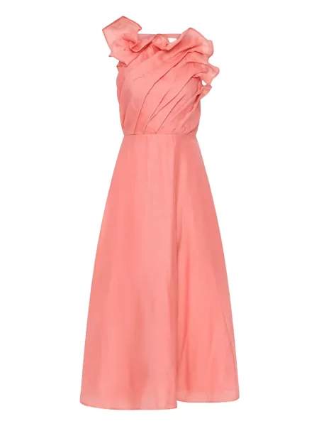 Sukienka midi Aje z falbankami do kolan garniturowa różowa