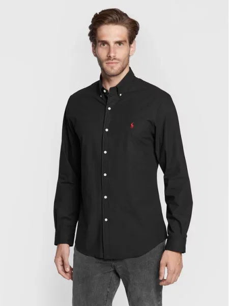 Srajca Polo Ralph Lauren z dolgimi rokavi črna