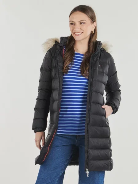 Haină de puf Tommy Jeans cu glugă negru