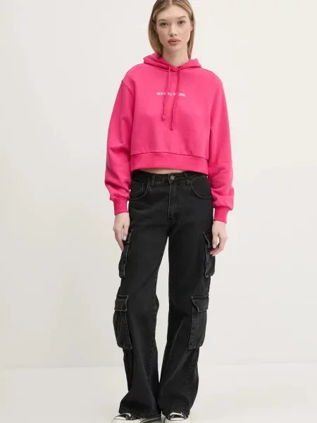 Red Bull Racing x Pepe Jeans bluza CROPPED LOGO HOODY różowy z kapturem z aplikacją czerwona