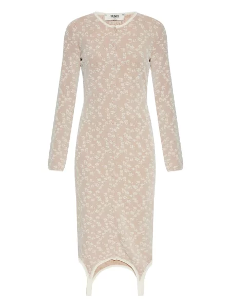 Rochie Fendi cu model floral de costum maro