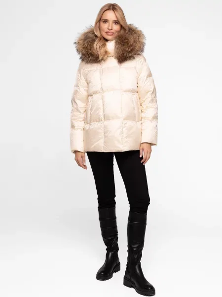 Kurtka puchowa Perso z futerkiem brązowa