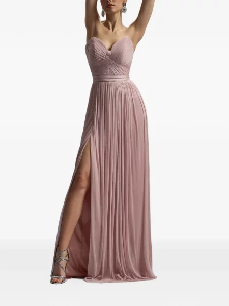 Rochie maxi Cristallini cu volane fără bretele roz