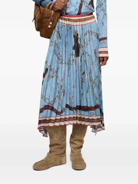 Spódnica plisowana Acne Studios z nadrukiem do kolan niebieska