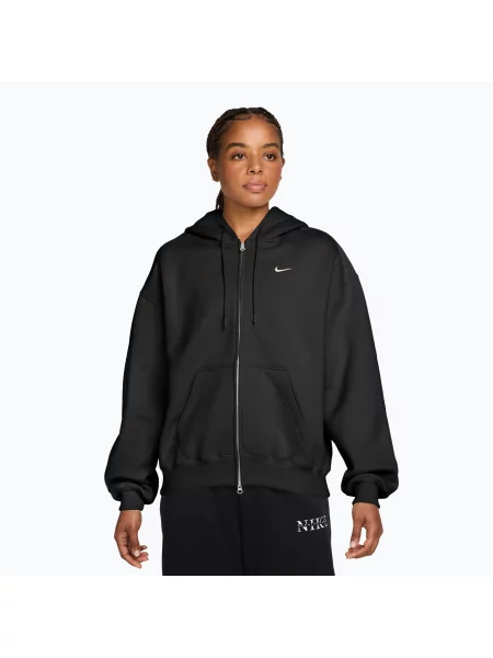 Bluză pentru femei Nike Studio Fleece Medium Weight Oversized Full Zip total black/sail negru