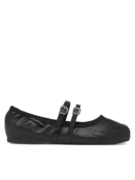 Tommy Jeans balerini de piele BALLERINA negru