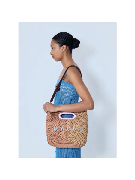 Shopperka Marni z logo beżowa