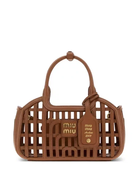 Geantă shopper Miu Miu din piele maro