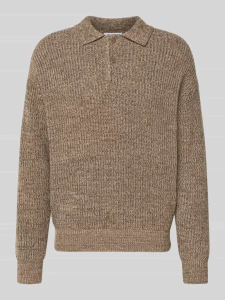 Sweter z dzianiny z kołnierzykiem polo Jake*s Studio Men brązowy