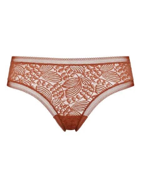 Chiloți tanga Eres cu model floral din dantelă maro