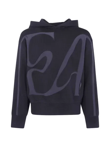 Hanorac cu glugă Emporio Armani cu broderie din jerseu negru