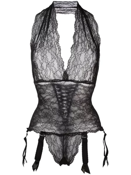 Body Folies By Renaud cu model floral din dantelă negru