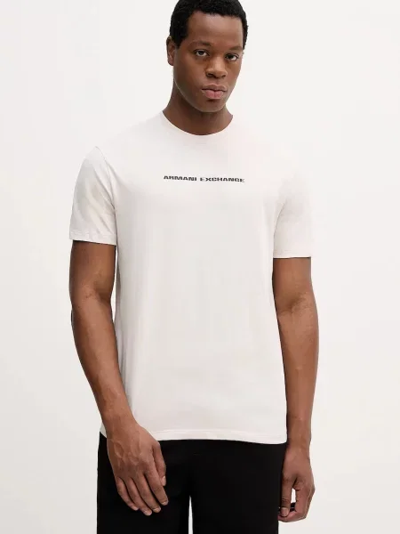 Тениска Armani Exchange с принт бежово