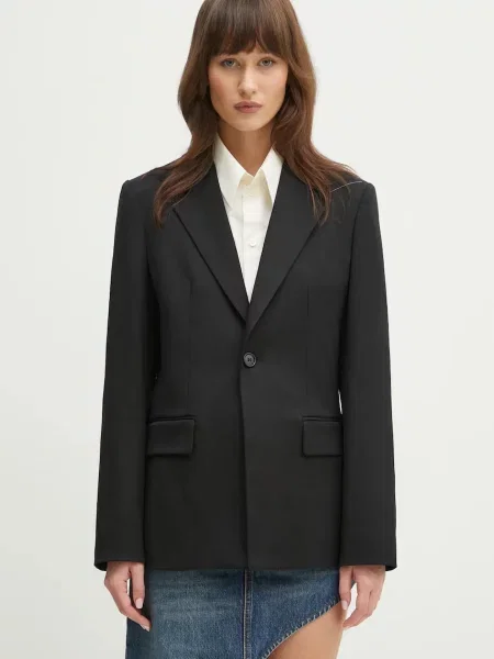 Maison Margiela marynarka z domieszką wełny jednorzędowa gładka czarny