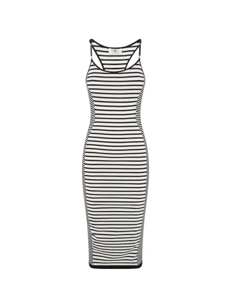 Rochie midi Elisabetta Franchi cu dungi până la genunchi de costum alb