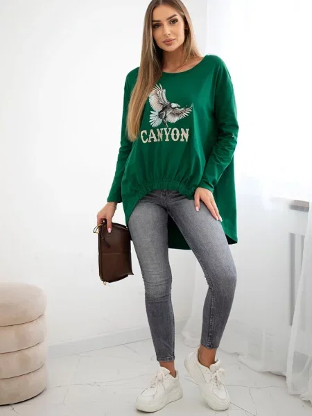 Bluză Kesi cu inscripții verde