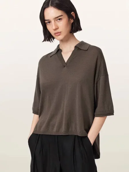 Tricou polo Allsaints de lână verde