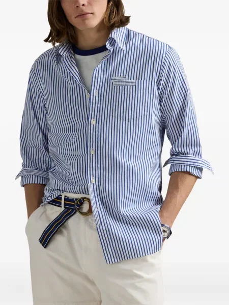 Ленена карирана риза Polo Ralph Lauren бродирана синьо