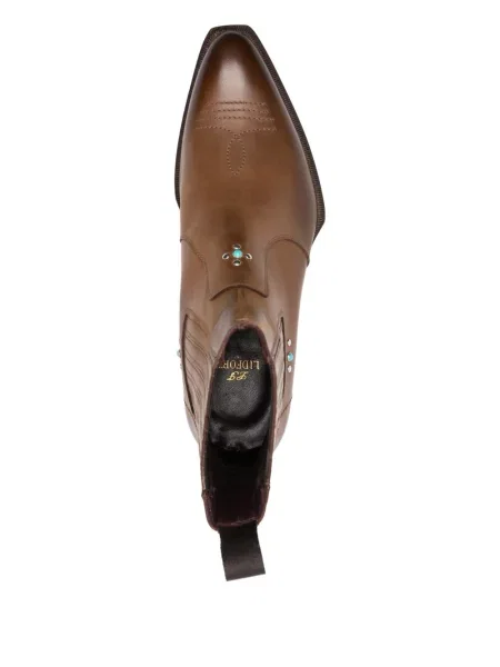 Botine Lidfort din piele cu strasuri maro