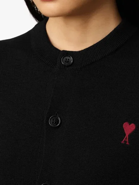 Cardigan Ami Paris de lână cu motiv cu inimi negru