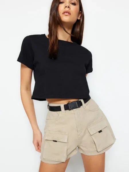 Pantaloni scurți din denim Trendyol bej