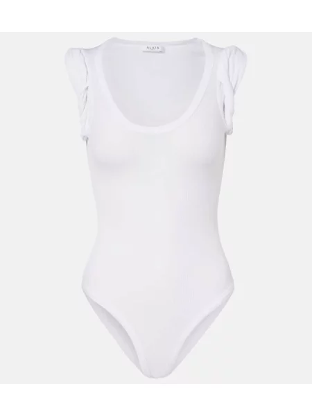 Dzianinowy body Alaïa prążkowany biały